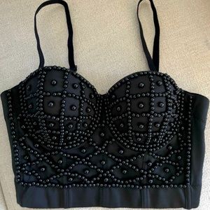 Beaded Corset Crop in Black